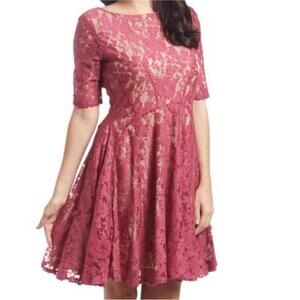 Julian Taylor Rose & Nude Floral Lace A-Line Dress Size 6 Romantic Coquette